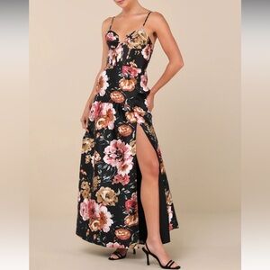 Black Floral Maxi Dress w/ Slit